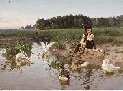 Nikolas Kornilievich Bodarevsky Ukrainian Girl Tending Geese France oil painting artist